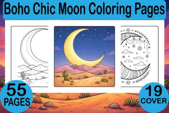 Boho Chic Moon Coloring Pages