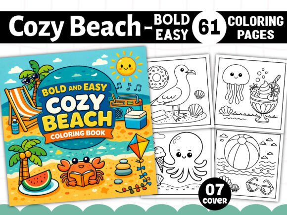 Bold and Easy Cozy Beach Coloring Book