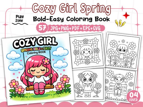 Cozy Girl Spring Bold Easy Coloring Book