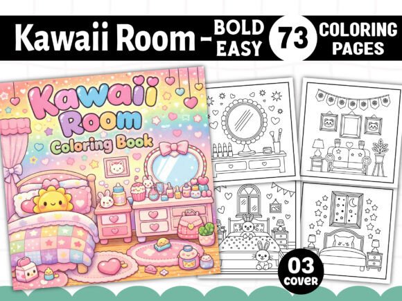Cozy Kawaii Room Coloring Pages for Kids