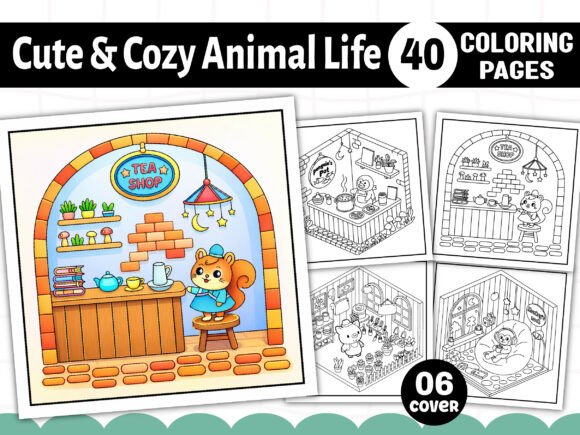 Cute Cozy Animal Life Coloring Pages