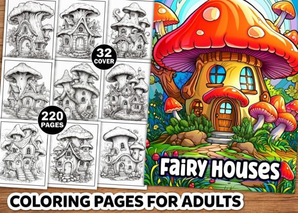 Fairy Houses Coloring Pages for Adults