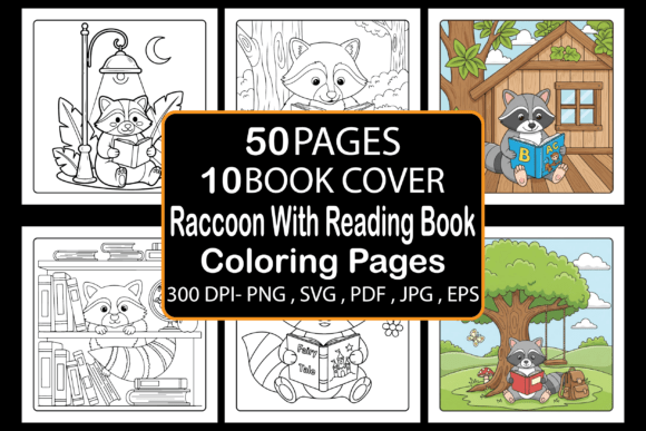Raccoon with Reading Book Coloring Pages