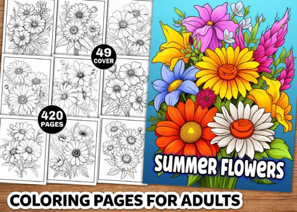 Summer Flowers Coloring Pages for Adults
