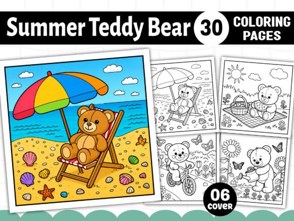Summer Teddy Bear Coloring Book for Kids