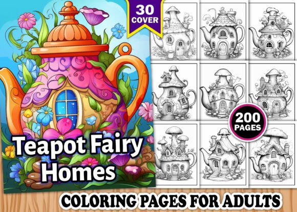 Teapot Fairy Homes Coloring Book Pages: A Creative Escape for Adults